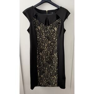 Ronni Nicole Dress Womens 12 Black Gold Lace Sheath Cocktail Party Formal